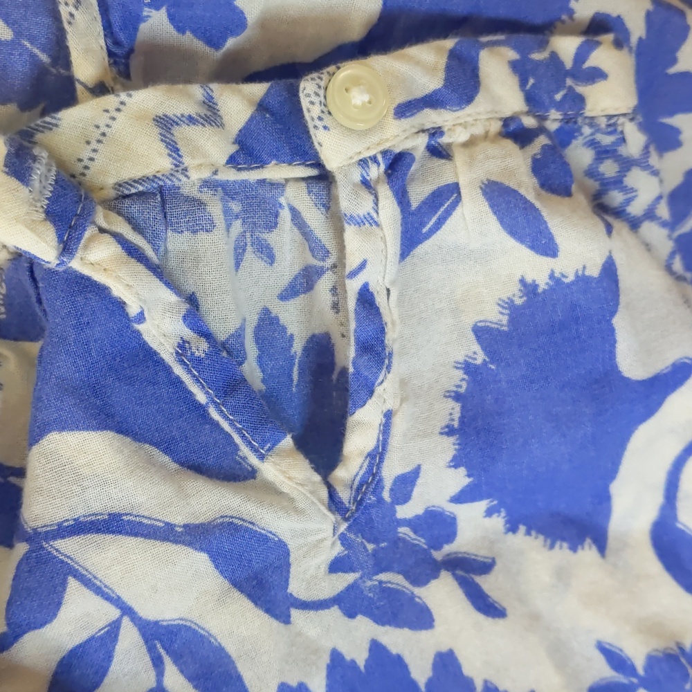 GAP Blue and White Floral Cotton Blouse Boho Farm 60's L - Picture 4 of 6